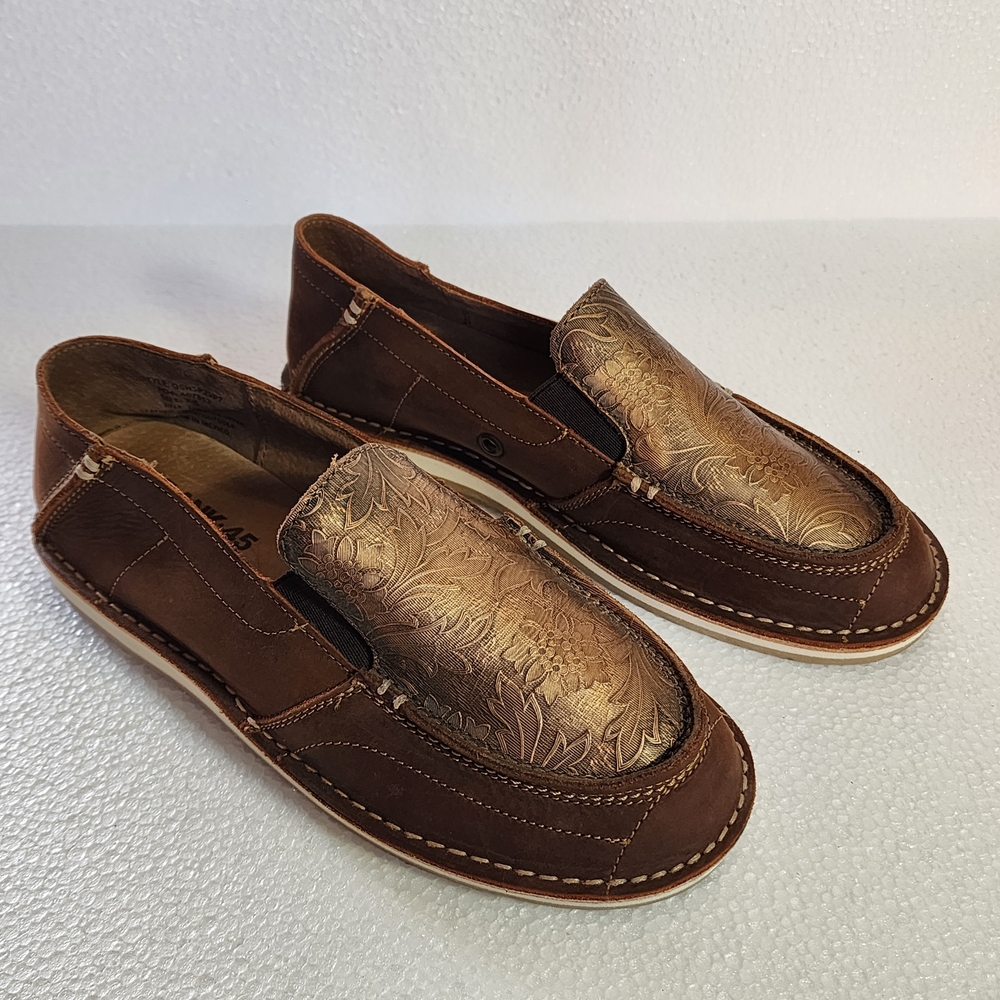 Rank 45 Men's Brown Floral-Embossed Slip-On Leather Loafers